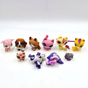 Littlest Pet Shop LPS Lot Of 10 Orange Peach Kitten Panda Pig Cat Poodle Read